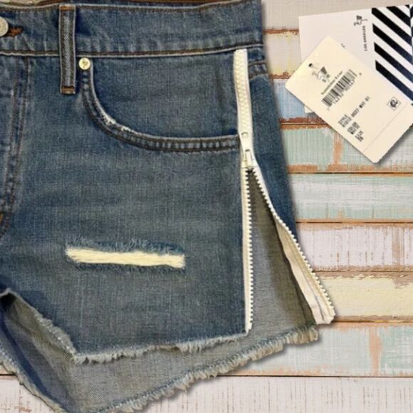 Sandrine Rose x Free People shorts women's 28 distressed blue jean white zipper - Picture 2 of 3